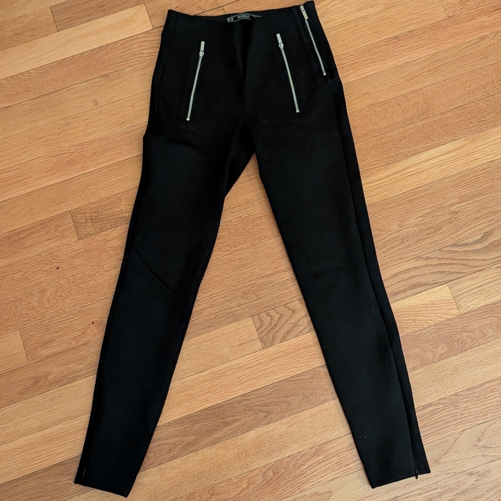 Zara Black Pants with Silver Zipper Detail